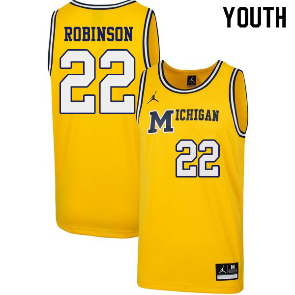 Youth #22 Duncan Robinson Michigan Wolverines 1989 Retro College Basketball Jerseys Sale-Yellow - Click Image to Close